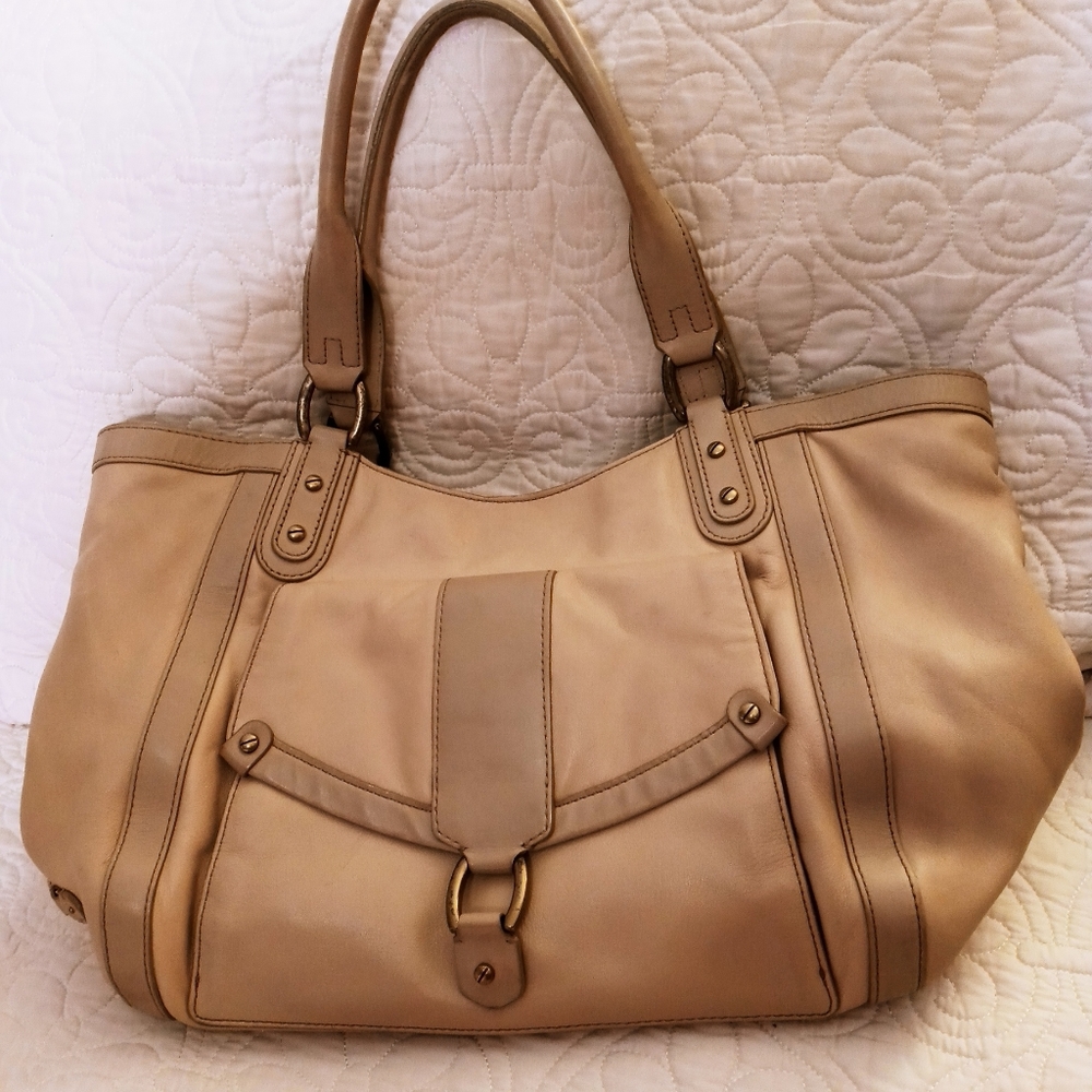 Cole Haan Vintage Beige and Taupe Leather Tote/Shoulder Bag